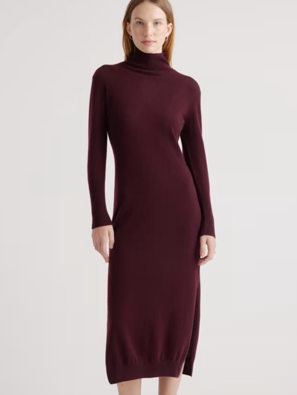 Quince Mongolian Cashmere Knit Maxi Dress Burgundy Turtleneck Medium
